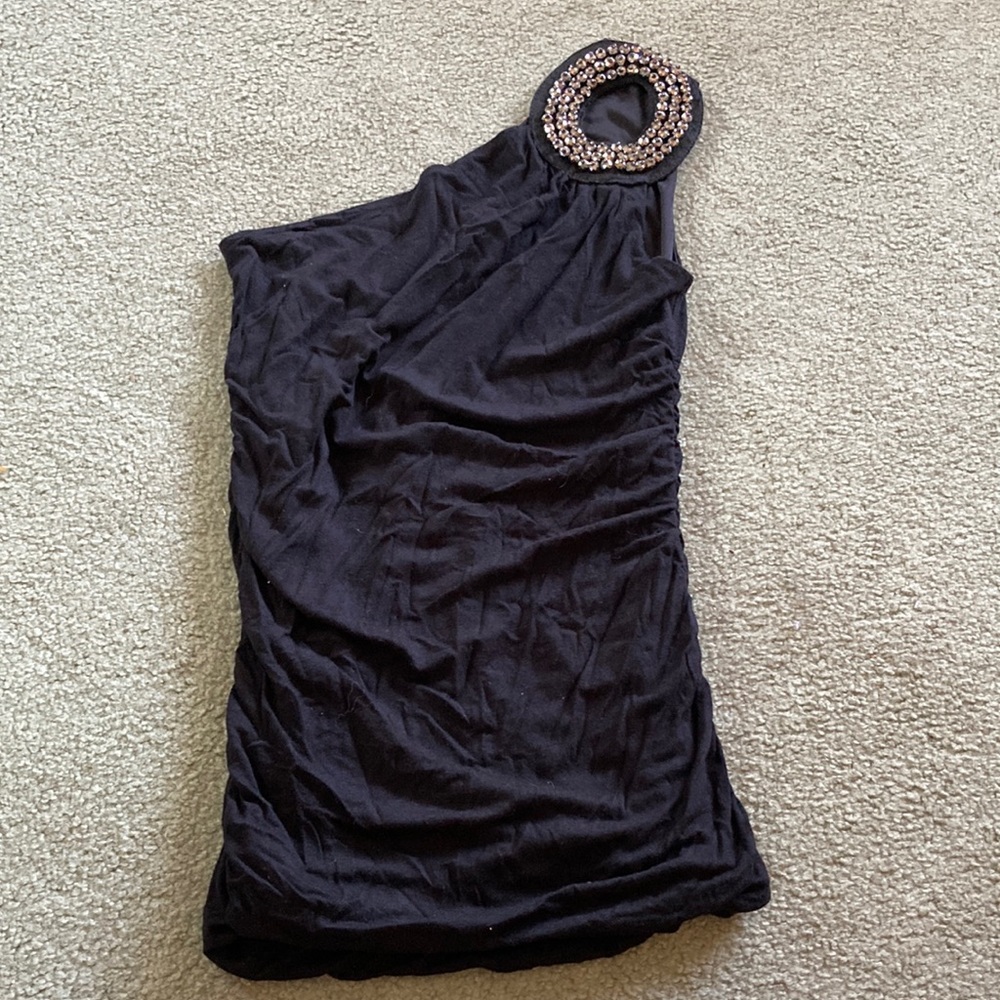 Y2K One shoulder black embellished top